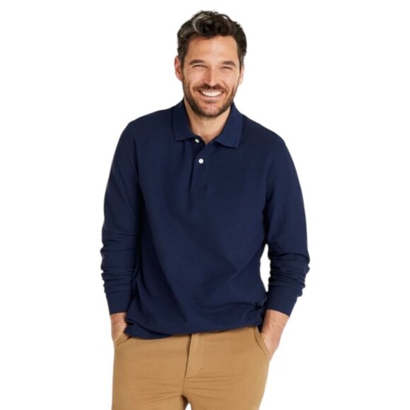 LL Bean Mens Premium Double L Polo Size XLT Long Sleeves Navy Business Casual - Picture 1 of 9